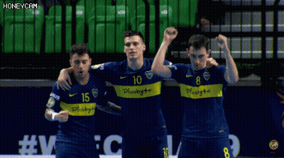 A Group Of Soccer Players Wearing Blue And Yellow Jerseys With Plusbyte Written On Them GIF
