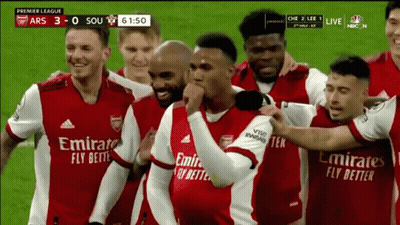 A Group Of Soccer Players Wearing Emirates Fly Better Uniforms GIF