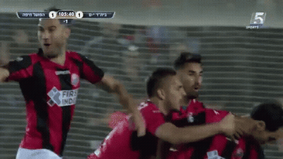 A Group Of Soccer Players Wearing Red And Black Jerseys With The Number 5 On The Bottom Right GIF
