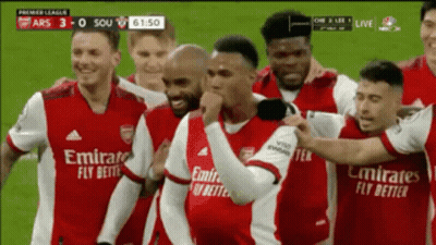 A Group Of Soccer Players With Emirates Fly Better On Their Jerseys GIF