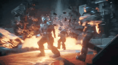 A Group Of Soldiers Are Fighting Each Other In A Video Game In A Dark Room . GIF
