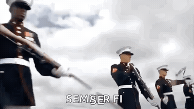A Group Of Soldiers Are Marching In A Line With Their Guns In A Parade . GIF