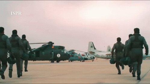 Soldiers Running Toward Helicopter With P Letter GIF