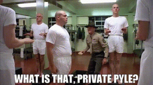A Group Of Soldiers Are Standing In A Locker Room With The Caption What Is That Private Pyle GIF