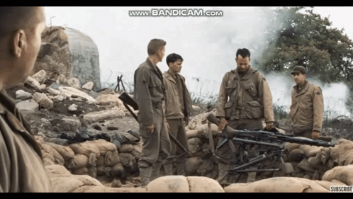 A Group Of Soldiers Are Standing In A Trench And A Subscribe Button Is Visible GIF