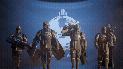 A Group Of Soldiers Are Standing In Front Of A Blue Background With A Globe In The Background GIF