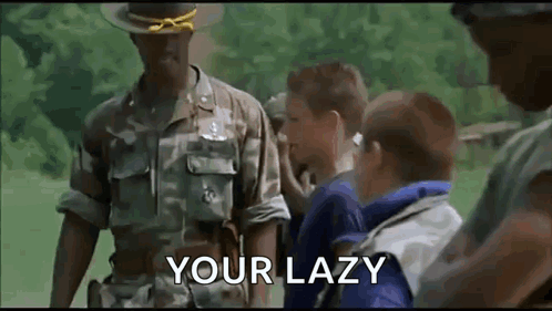 A Group Of Soldiers Are Standing Next To Each Other And One Of Them Is Talking To A Group Of Children . GIF