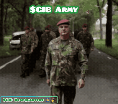 A Group Of Soldiers Are Walking Down A Road With The Words $ Cib Army Written Above Them GIF