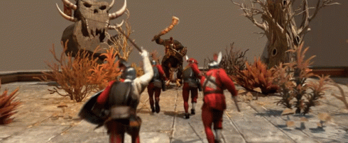 A Group Of Soldiers Are Walking In Front Of A Monster GIF