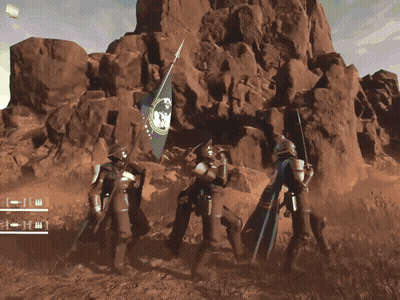 A Group Of Soldiers Holding A Flag In Front Of A Rocky Mountain GIF