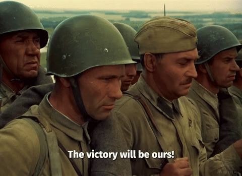 A Group Of Soldiers With The Words The Victory Will Be Ours On The Bottom GIF