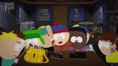 A Group Of South Park Cartoon Characters Gathered Around A Table GIF