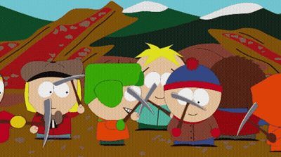 A Group Of South Park Characters Are Holding Axes GIF