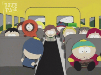 A Group Of South Park Characters Are On A School Bus GIF