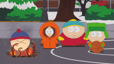 A Group Of South Park Characters Are Playing Basketball On A Court GIF