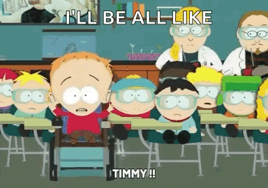 A Group Of South Park Characters Are Sitting At Desks In A Classroom Wearing Goggles . GIF