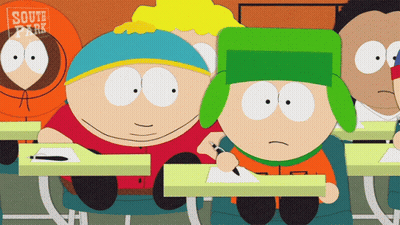A Group Of South Park Characters Are Sitting At Desks GIF