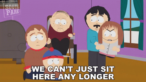 A Group Of South Park Characters Are Standing In A Living Room GIF