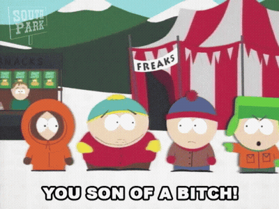 A Group Of South Park Characters Are Standing In Front Of A Freaks Sign GIF