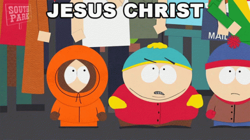 A Group Of South Park Characters Are Standing In Front Of A Sign That Says South Park GIF