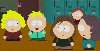 A Group Of South Park Characters Are Standing In Front Of Lockers GIF