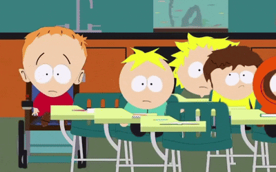 A Group Of South Park Characters Sit At Their Desks GIF