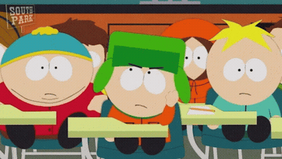 A Group Of South Park Characters Sitting At Desks GIF