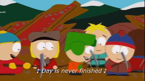 A Group Of South Park Characters Standing Next To Each Other GIF