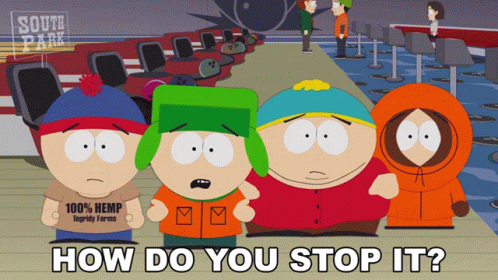 A Group Of South Park Characters Standing Next To Each Other GIF
