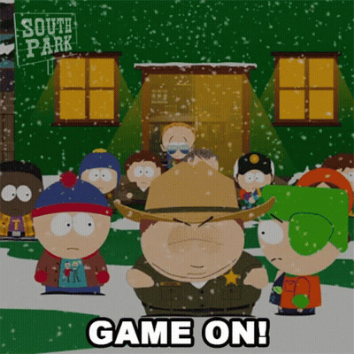 A Group Of South Park Characters Standing Outside Of A Building GIF