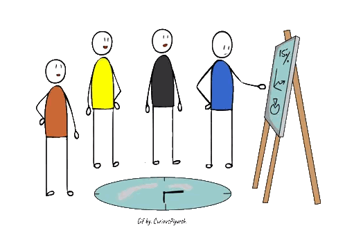 A Group Of Stick Figures Are Standing Around A Sign That Says ' Gd ' On It Sticker
