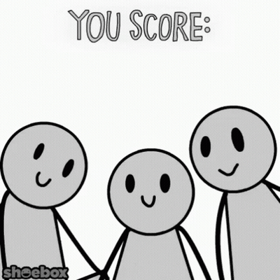A Group Of Stick Figures Holding Signs That Say You Score GIF