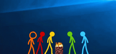 A Group Of Stick Figures Standing Next To Each Other With A Blue Background GIF