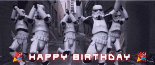 Stormtroopers Dancing With Happy Birthday Sign GIF