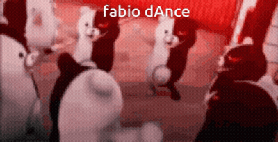 A Group Of Stuffed Animals Are Dancing In A Circle With The Words Fabio Dance Written On The Bottom GIF