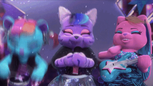 A Group Of Stuffed Animals Are Singing And Playing Instruments GIF
