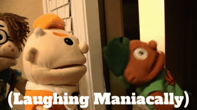 A Group Of Stuffed Animals Are Standing Next To Each Other With The Words Laughing Maniacally Below Them GIF