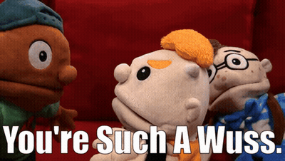 A Group Of Stuffed Animals Are Standing Next To Each Other With The Words You 'Re Such A Wuss GIF