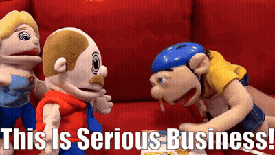 A Group Of Stuffed Animals Standing Next To Each Other With The Words This Is Serious Business Below Them GIF