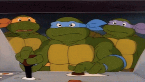 A Group Of Teenage Mutant Ninja Turtles Are Playing A Game GIF