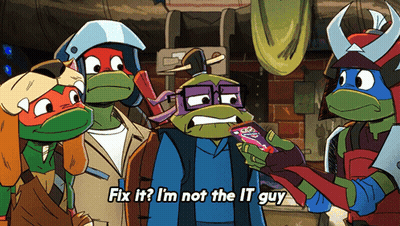 A Group Of Teenage Mutant Ninja Turtles Are Talking To Each Other And One Of Them Says Fix It GIF