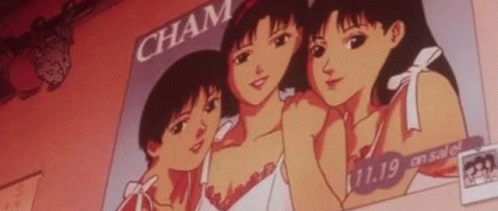 A Group Of Three Anime Girls Are Standing Next To Each Other On A Wall . GIF