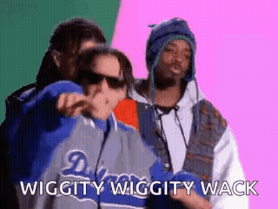 A Group Of Three Men Are Standing Next To Each Other And One Of Them Is Wearing A Jacket That Says Dodgers On It . GIF