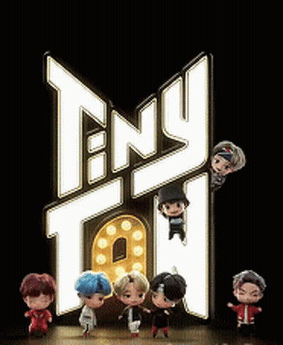 A Group Of Tiny Tan Dolls Are Standing In Front Of A Sign . GIF