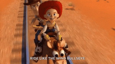 A Group Of Toy Story Characters Are Riding A Roller Coaster . GIF