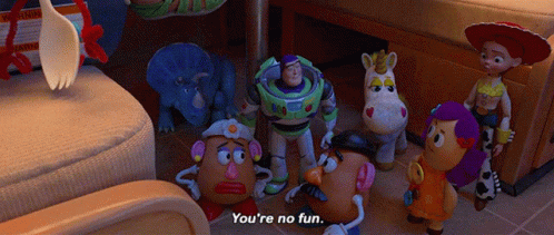 A Group Of Toy Story Characters Including Buzz Lightyear And Mr. Potato Head GIF