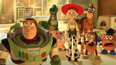 A Group Of Toy Story Characters Including Buzz Lightyear Jessie And Bullseye GIF