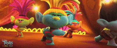 A Group Of Trolls From Trolls World Tour Are Dancing Together GIF