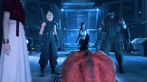 A Group Of Video Game Characters Including Cloud Strife And Tifa GIF
