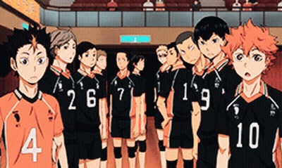A Group Of Volleyball Players Standing Next To Each Other With Numbers 4 And 10 On Their Shirts GIF